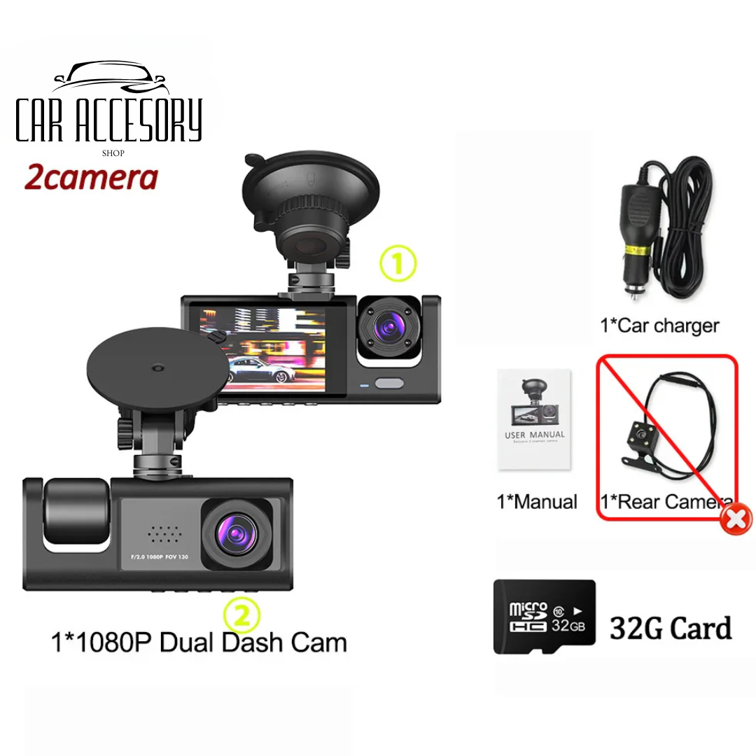 1080P 3-Lens Dash Cam – Front, Inside & Rear Recording