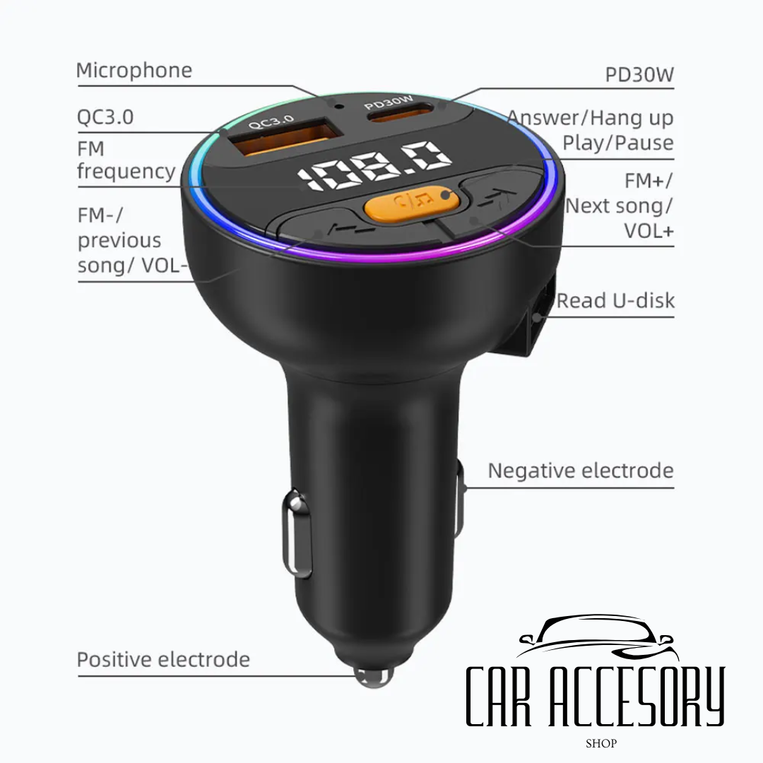 Bluetooth 5.3 FM Transmitter Car Kit with Fast Charging & MP3 Playback