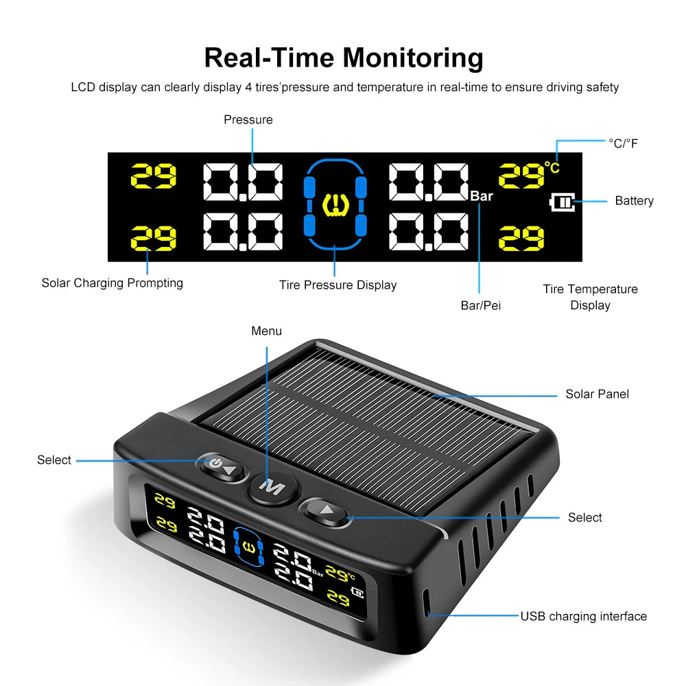 Solar TPMS – Real-Time Tire Pressure & Temperature Monitoring System