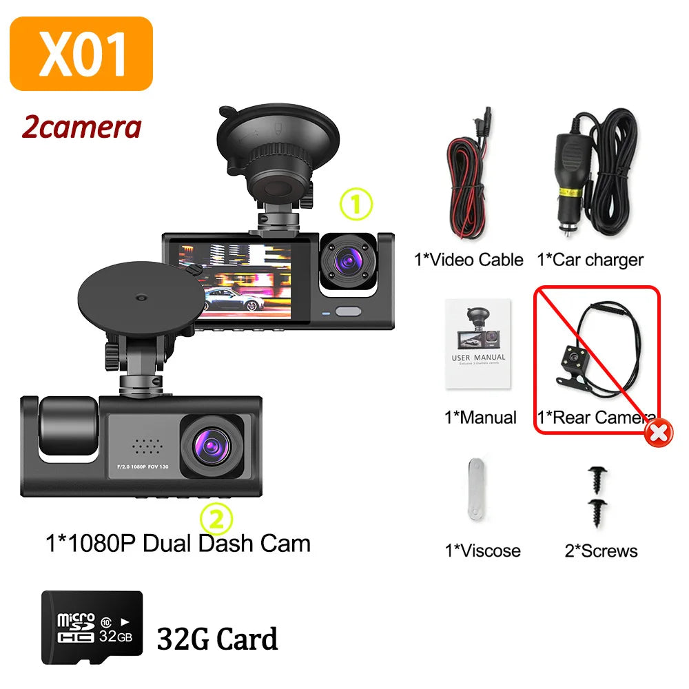 1080P 3-Lens Dash Cam – Front, Inside & Rear Recording