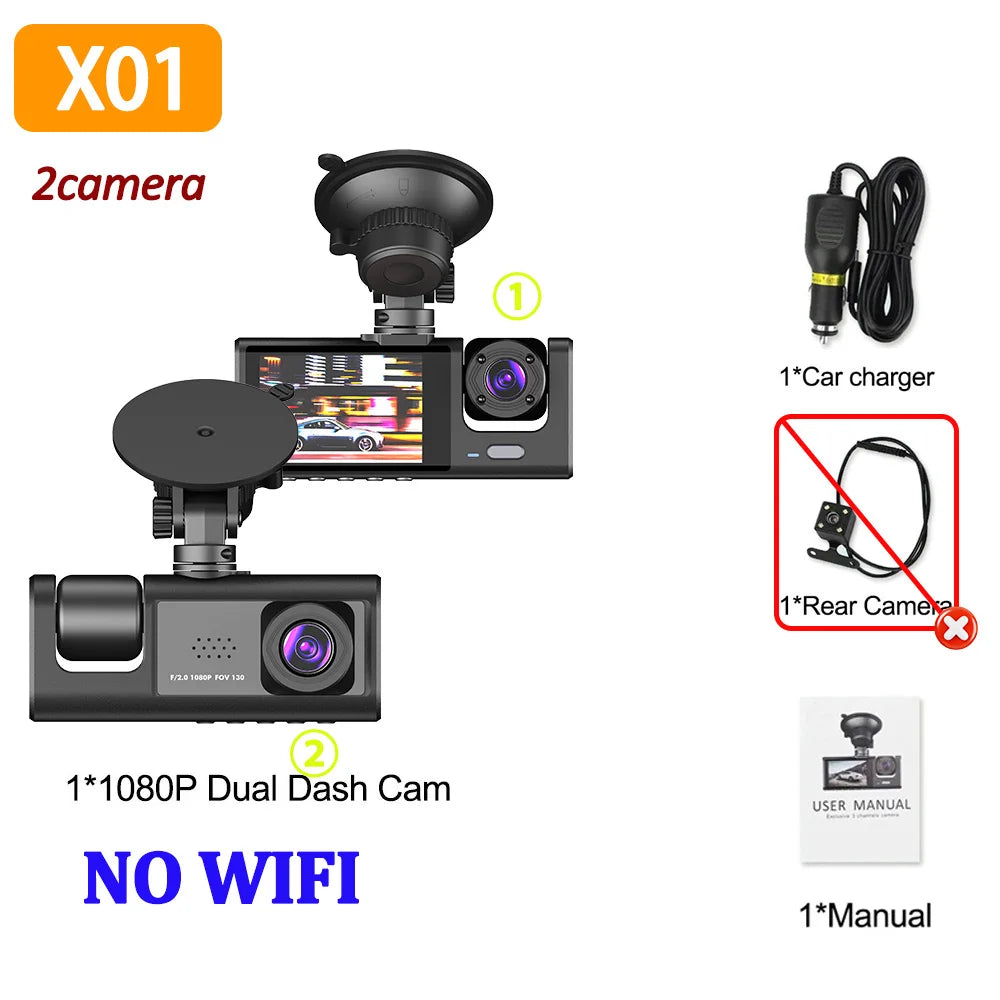 1080P 3-Lens Dash Cam – Front, Inside & Rear Recording
