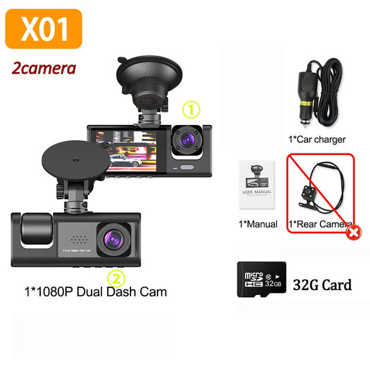 1080P 3-Lens Dash Cam – Front, Inside & Rear Recording